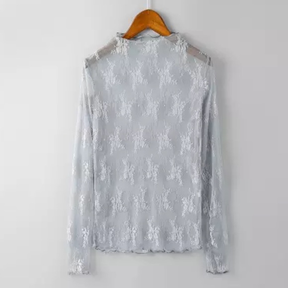 Lace blouse top shirt mesh transparent sexy women’s long sleeve - Picture 4 of 10